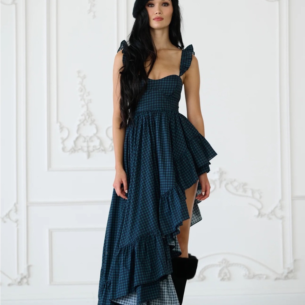 Selkie Navy Checkered High Low Dress Legs for Days Farmhouse Tartan plaid
